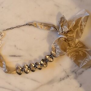 Free People Beige Bandana Necklace with Silver Accents